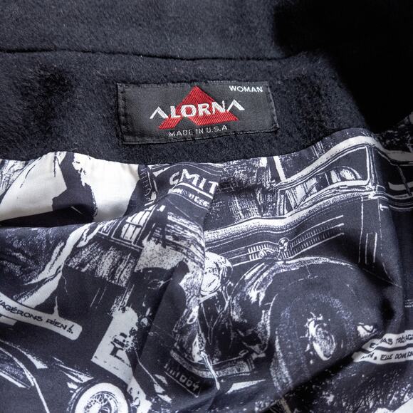 Alorna Wool Overcoat Graphic Lining Black Size L Dark Academia - Picture 14 of 14